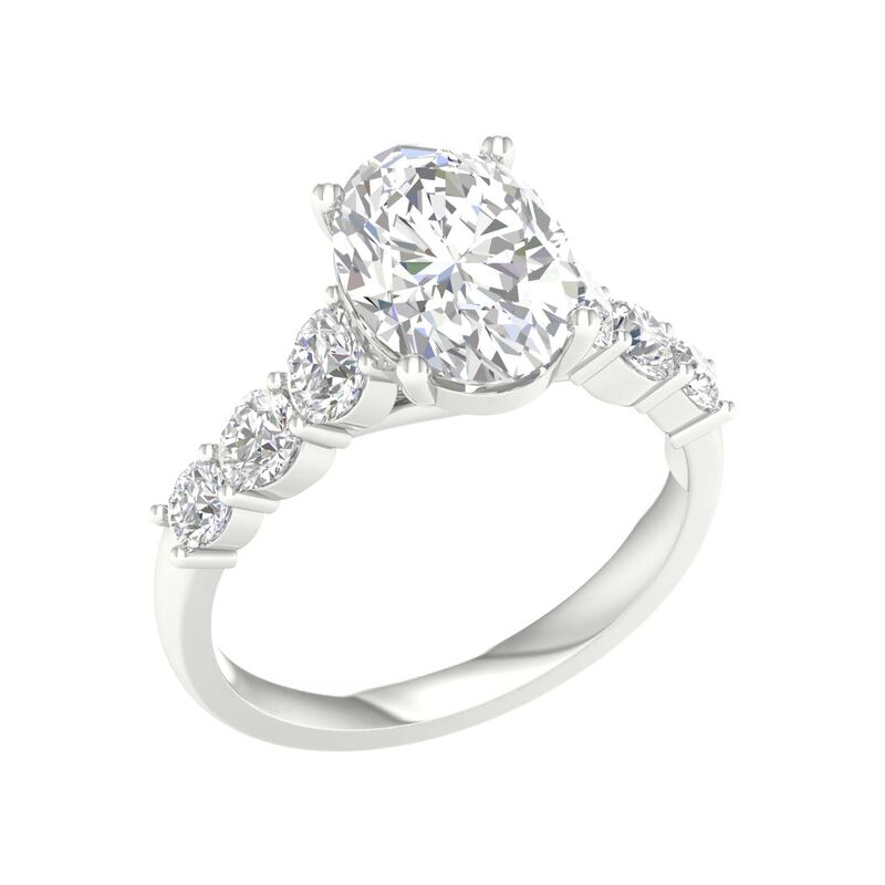 Oval Lab Grown 4ctw. Diamond With Brilliant-Cut Diamond Cathedral Engagement Ring in 14k White Gold image number null